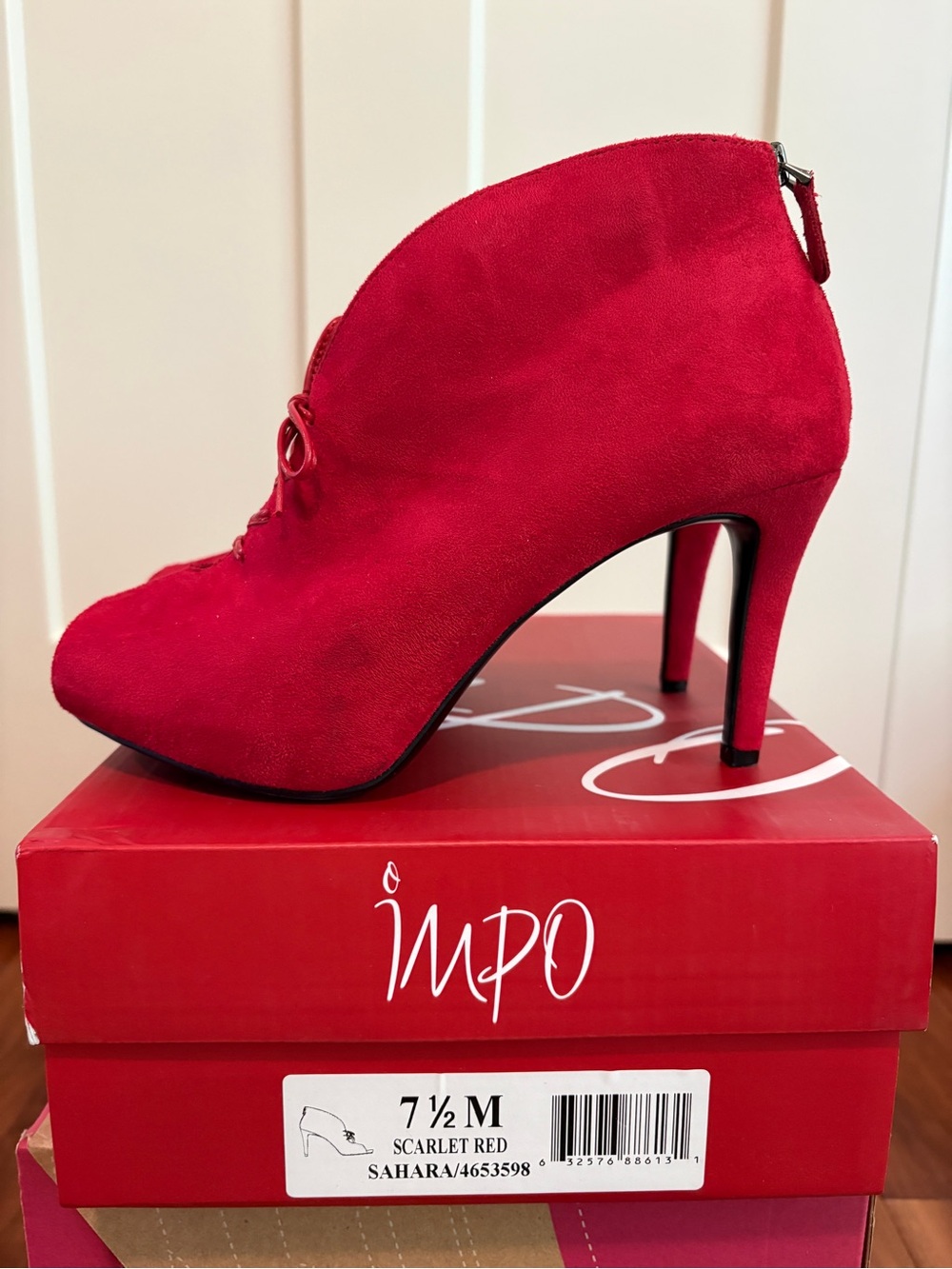 Impo Scarlet Red Suede Lace-Up High Heel Bootie